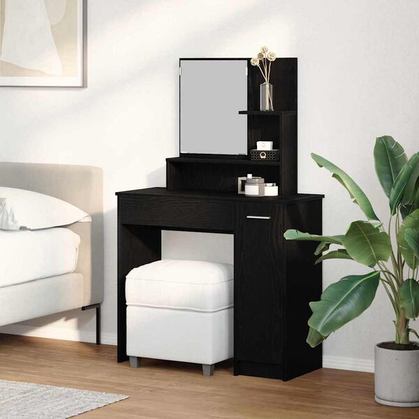 vidaXL Dressing Table Black Oak 86.5 x 35 x 136 cm Engineered Wood