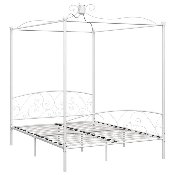 vidaXL Canopy Bed Frame without Mattress White Metal 180x200 cm Super King