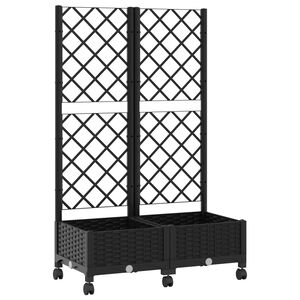vidaXL Garden Planter with Trellis&Wheels Black 80 x 40 x 131.5 cm PP