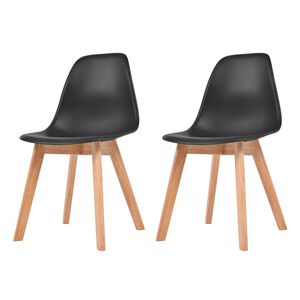 vidaXL Dining Chair | Set of 2 | Black | Plastic seat, Rubberwood legs | Medium