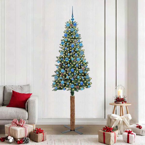 vidaXL Slim Christmas Tree with 300 LEDs Green and White 210 cm