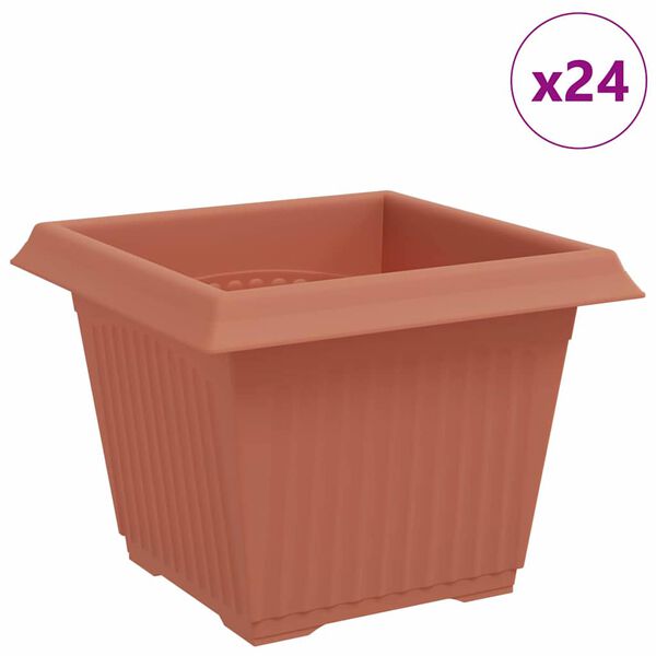 vidaXL Square Flower Pot 24 pcs Brick Red 23 x 23 x 17.5 cm Plastic