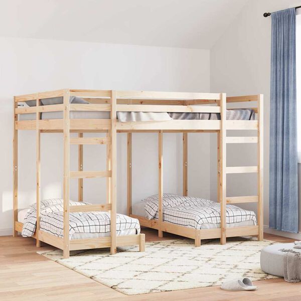 vidaXL Triple Bunk Bed Frame Brown 140 x 200 cm Solid Pine Wood