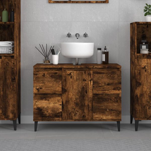 vidaXL Sink Cabinet Smoked Oak 80x33x60 cm Engineered Wood