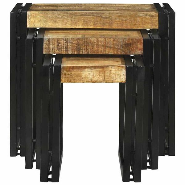 vidaXL Nesting Table 3 pcs Brown and black Solid rough mango wood