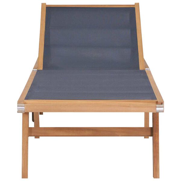 vidaXL Folding Sun Lounger with Wheels Solid Teak and Textilene