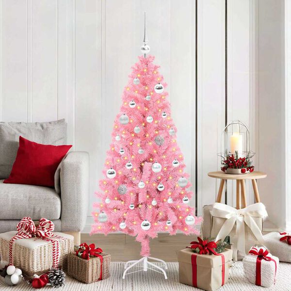 vidaXL Christmas Tree with 150 LEDs with Stand Pink 150 cm PVC