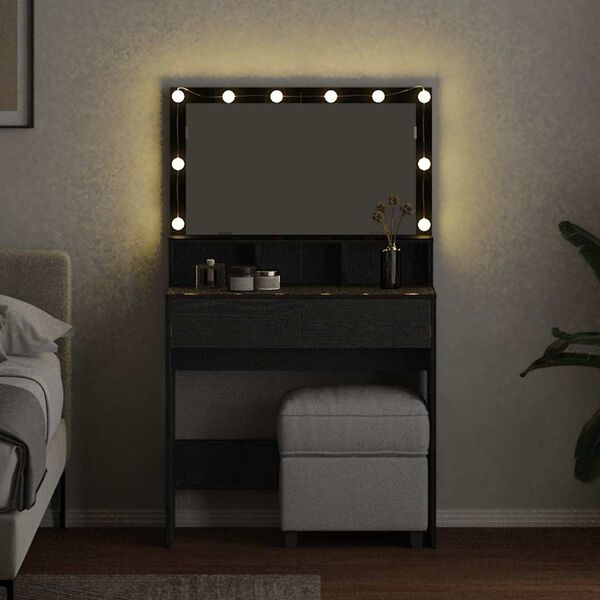 vidaXL Dressing Table Black Oak 80 x 41 x 134.5 cm Engineered Wood