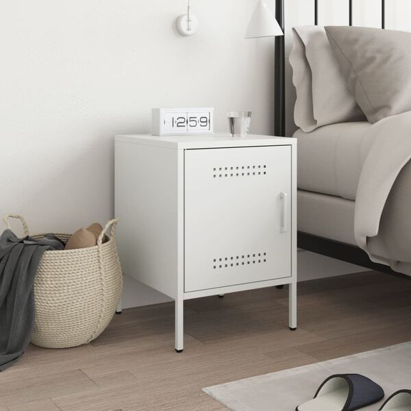 vidaXL Bedside Cabinet White 36x39x50.5 cm Steel
