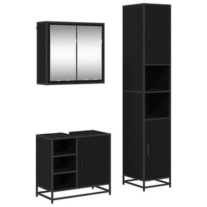 vidaXL Bathroom Furniture Set 3 pcs Black Oak Engineered Wood