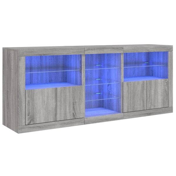 vidaXL Sideboard with LED Lights Grey Sonoma 162x37x67 cm