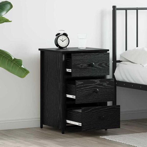 vidaXL Bedside Cabinet Black Oak 40 x 36 x 60 cm Solid Reclaim Wood