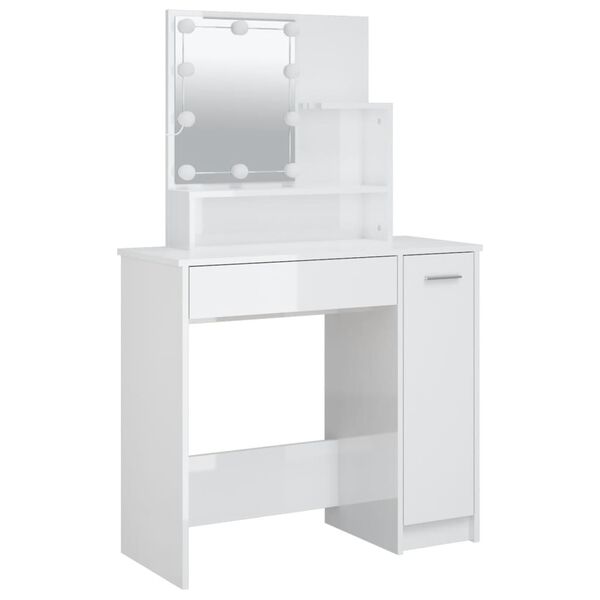 vidaXL Dressing Table with LED High Gloss White 86.5x35x136 cm