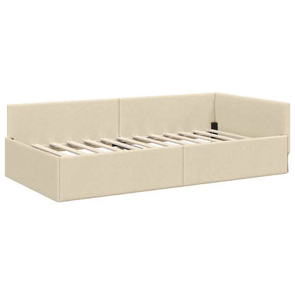 vidaXL Corner Bed Frame with Headboard Cream 100 cm x 200 cm Velvet