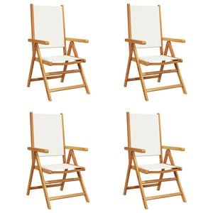 vidaXL Reclining Folding Chairs 4 pcs Cream White Fabric&Solid Wood