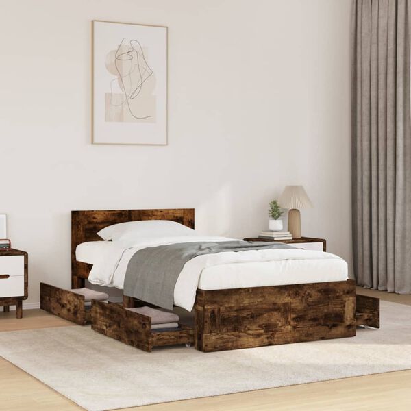 vidaXL Bed Frame with Headboard without Mattress Smoked Oak 100x200 cm