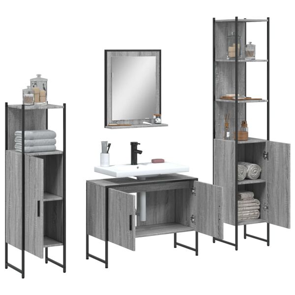 vidaXL 4 Piece Bathroom Cabinet Set Grey Sonoma Engineered Wood