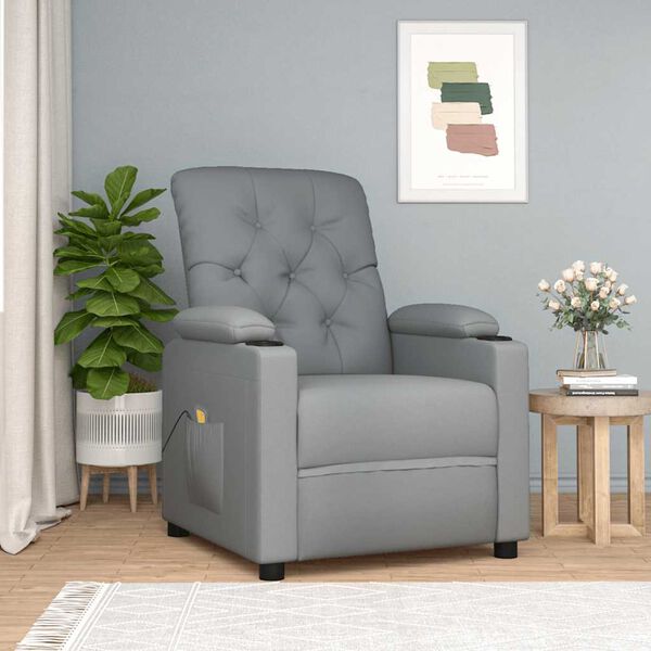 vidaXL Massage Recliner Chair Light Grey Fabric