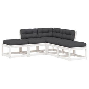 vidaXL 5 Piece Garden Sofa Set with Cushions White Solid Wood Pine