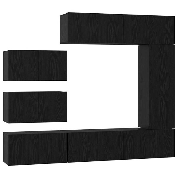 vidaXL TV Cabinet Set Wall-mounted 8 pcs Black Oak Engineered Wood
