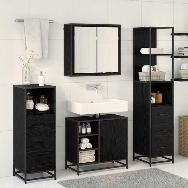 vidaXL Bathroom Furniture Set 3 pcs Black Oak Engineered Wood