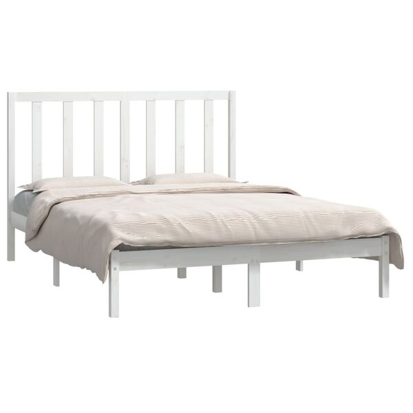 vidaXL Bed Frame without Mattress White 135x190 cm Double Solid Wood Pine