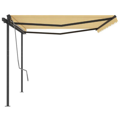 vidaXL Automatic Retractable Awning with Posts 5x3 m Yellow and White