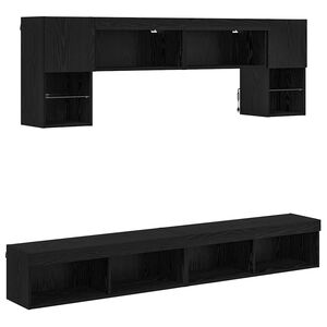 vidaXL TV Wall Units with LED 6 pcs Black Oak Engineered Wood