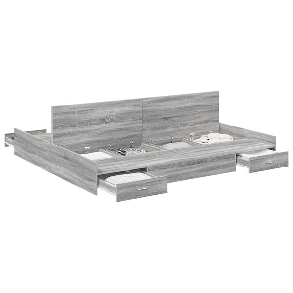 vidaXL Storage Bed Frame Grey Sonoma 180 x 200 cm Engineered Wood
