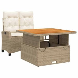 vidaXL 2 Piece Garden Dining Set with Cushions Beige Poly Rattan