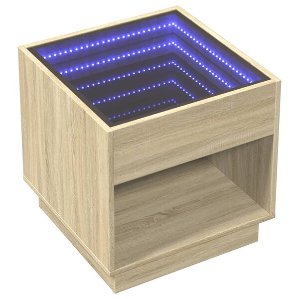 vidaXL Coffee Table with Infinity LED Sonoma Oak 50x50x50 cm