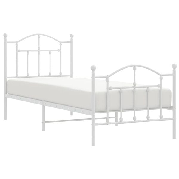 vidaXL Metal Bed Frame without Mattress with Footboard White 90x190cm