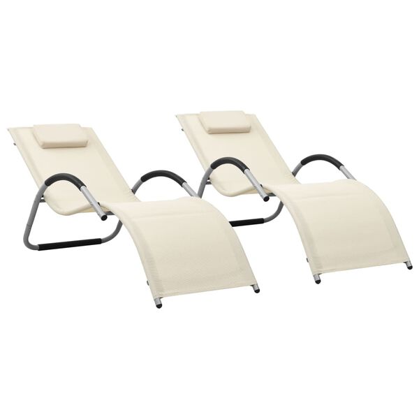 vidaXL Sun Loungers Textilene 2 pcs Cream and Grey