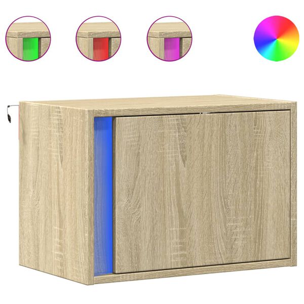 vidaXL Wall-mounted Bedside Cabinet with LED Lights Sonoma Oak