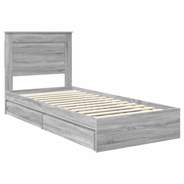 vidaXL Storage Bed with Drawer Grey Sonoma 90 x 200 cm Engineered Wood