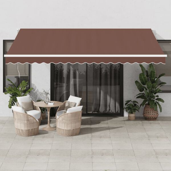 vidaXL Manual Retractable Awning with LED Brown 450x350 cm