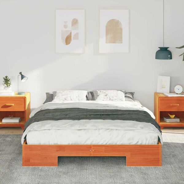 vidaXL Floor Bed Frame with Storage Brown 140 x 200 cm Solid pine wood