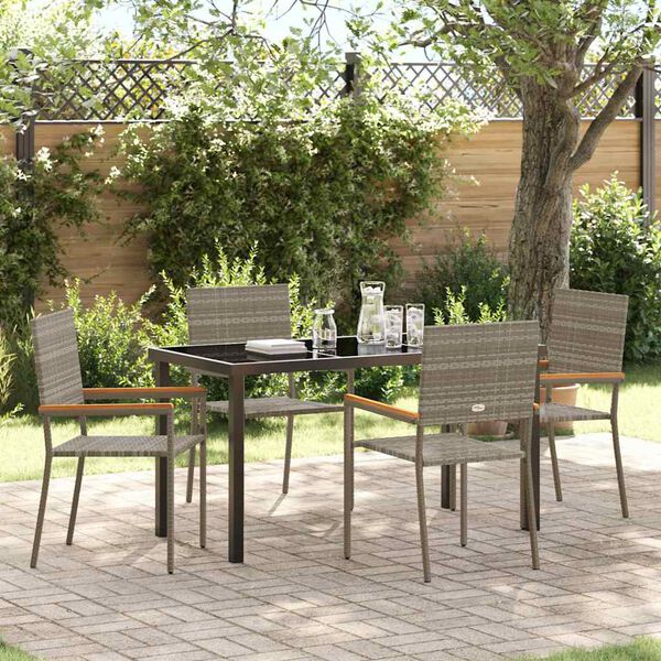 vidaXL Garden Dining Set with Cushion 5 pcs Grey Poly Rattan