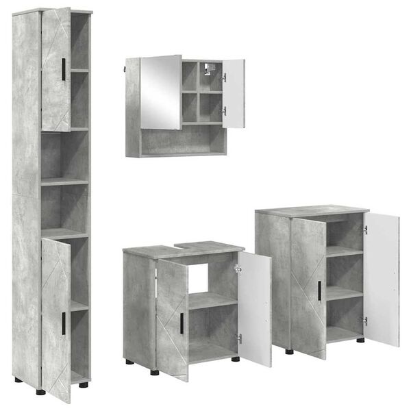 vidaXL Bathroom Furniture Set Wall-mounted 4 pcs Concrete Grey