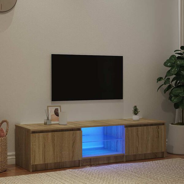 vidaXL TV Cabinet with LED Lights Smoked Oak 140x40x36 cm
