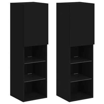 vidaXL TV Cabinets with LED Lights 2 pcs Black 30.5x30x102 cm