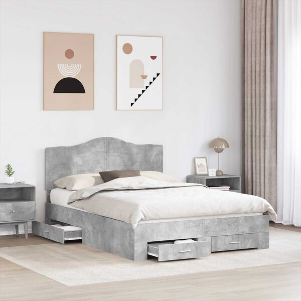 vidaXL Bed Frame Concrete Grey 150 x 200 cm Engineered Wood