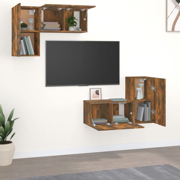 vidaXL 4 Piece TV Cabinet Set Smoked Oak Engineered Wood