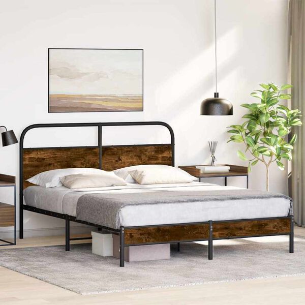 vidaXL Bed Frame Without Mattress 150x200 cm Smoked Oak Engineered Wood