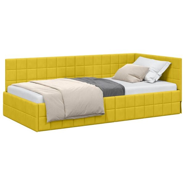 vidaXL Corner Bed Frame with Headboard Yellow 90 cm x 190 cm Velvet