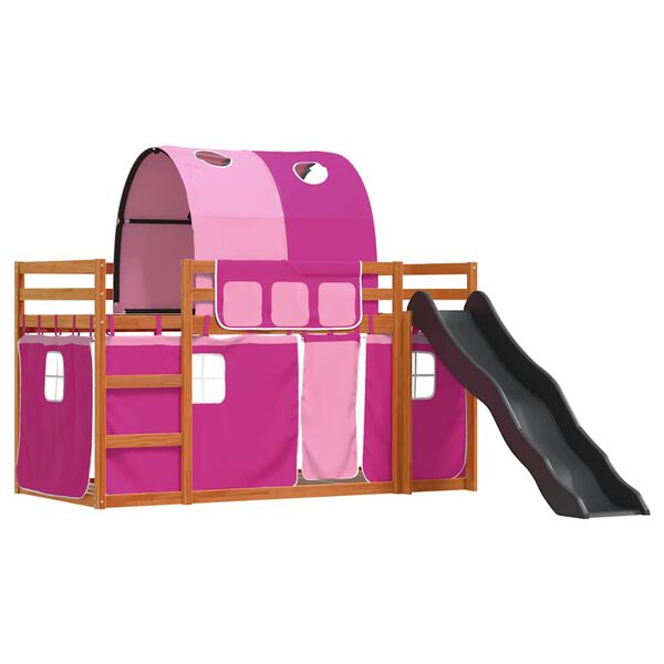 vidaXL Bunk Bed without Mattress with Slide and Curtains Pink 90x200 cm