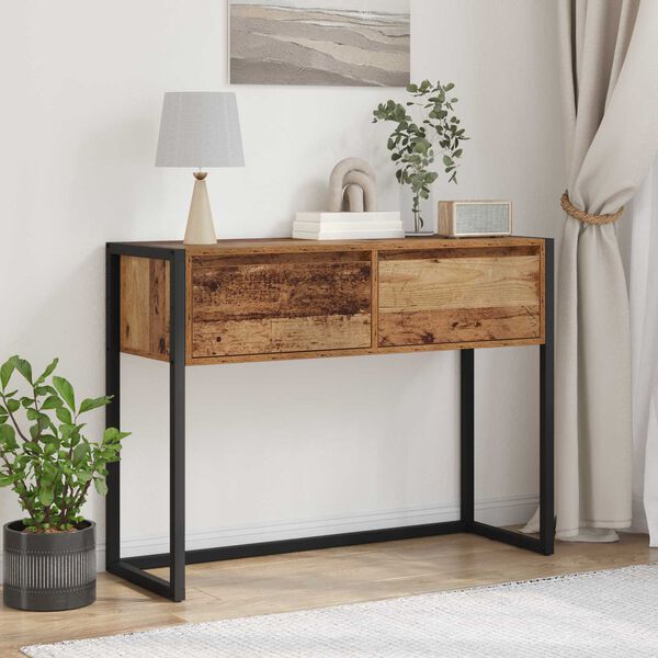 vidaXL End Table with Drawer Old Wood 100 x 36 x 75 cm Engineered Wood