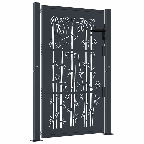 vidaXL Garden Gate Anthracite 100x150 cm Steel Bamboo Design