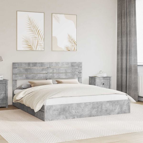 vidaXL Storage Bed Concrete Grey 200 x 200 cm Engineered Wood