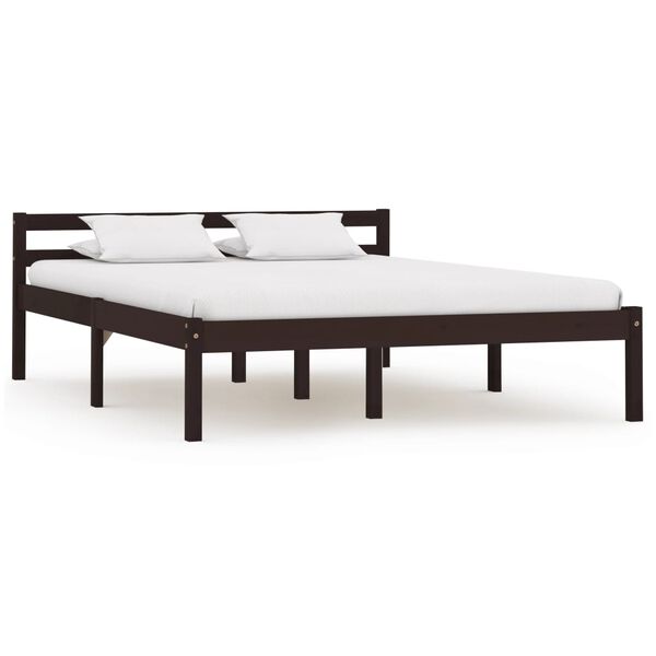 vidaXL Bed Frame without Mattress Dark Brown Solid Pine Wood 140x200 cm